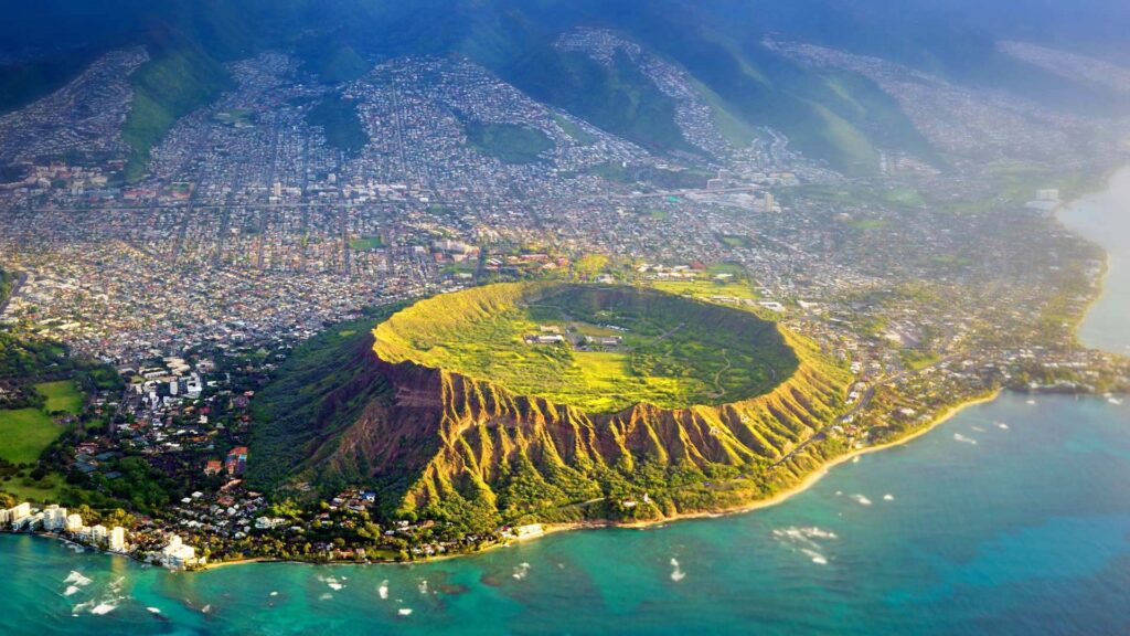 Top view of Diamond Head, Oahu, Hawaii, USA.